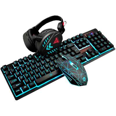 Computer Wired Ergonomic Gaming Keyboard And Mouse Headset Set With LED Backlight