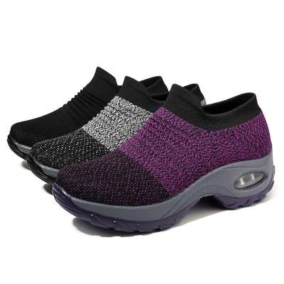 Women Running Walking Shoes Hot Autumn New Mesh Breathable Knit Ladies Mix Colors Sneakers Soft Platform Slip On Loafers