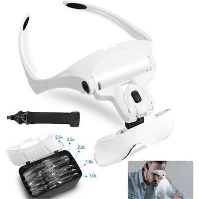 1.0X 1.5X 2.0X 2.5X 3.5X Adjustable 5 Lens Loupe LED Light Headband Magnifier Glass LED Magnifying Glasses With Lamp