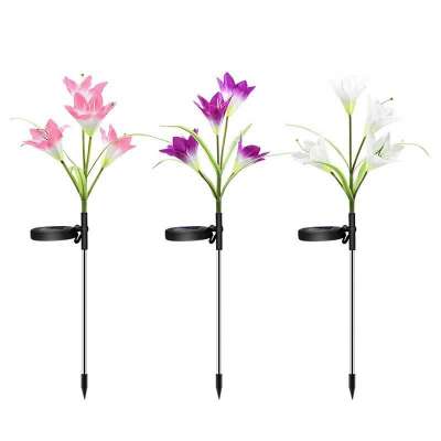 4 Head Lily Flower Solar Light Colorful LED Decorative Outdoor Lawn Lamp Home Garden IP65 Waterproof Fake Flower Night Light