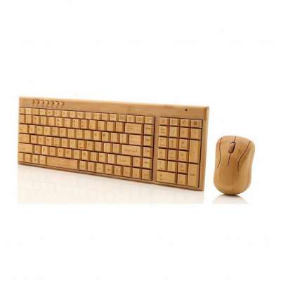 Pc Combo Wireless Computer Mice Multimedia Natural Wooden Bamboo Handcrafted Keyboard And Mouse