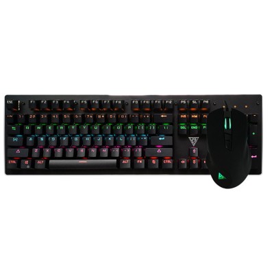 Keyboard Rainbow Backlit Wired Gaming Keyboard Mouse Combo LED 104 Keys USB Ergonomic Wrist Rest Keyboard 5000DPI 7 Button Mouse