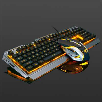 Mechanical Keyboard USB Wired Ergonomic Backlit Mechanical Feel Gaming Keyboard and Mouse Set with Aluminium Alloy Panel